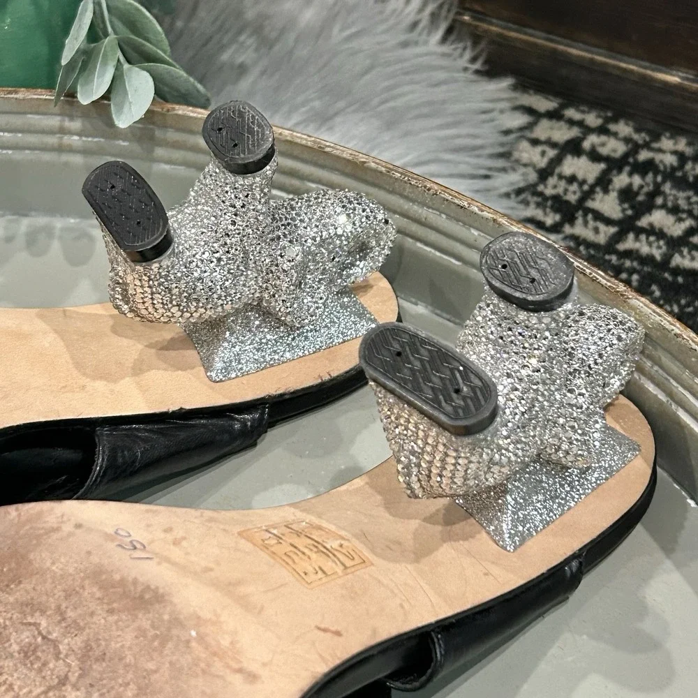 Ramon Tenza Black Heel W/Swarovski Crystal‎ Embellished Elephant Heel SZ 40 RARE